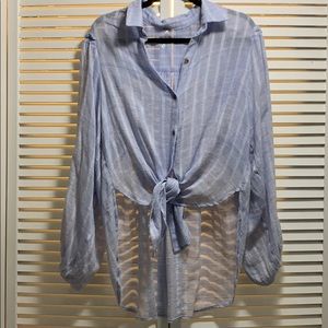 Free people soft cotton button down blue blouse